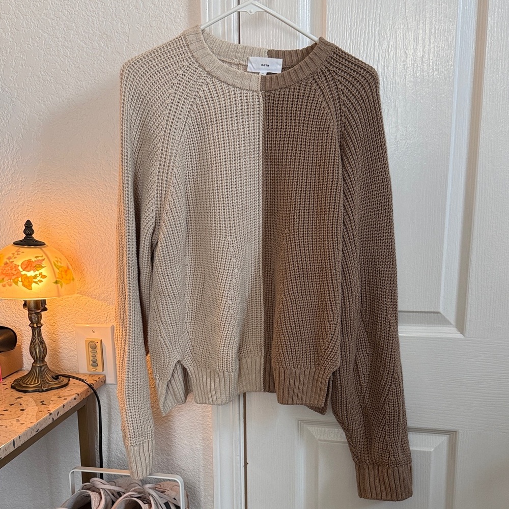KOTN Beige and Brown Crew Neck Sweater